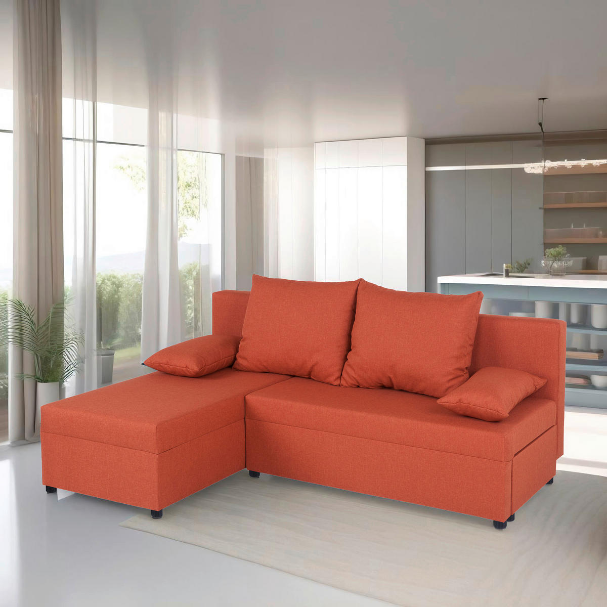 ECKSOFA Orange  - Schwarz/Orange, Design, Kunststoff/Textil (195/147cm) - P & B