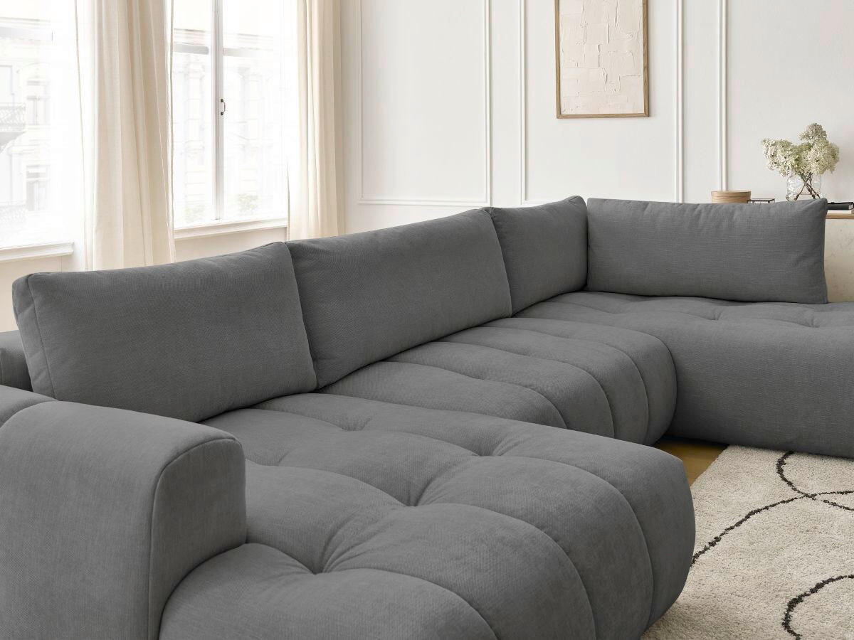WOHNLANDSCHAFT  FUJI  Dunkelgrau Leinenoptik  - Dunkelgrau/Schwarz, MODERN, Kunststoff/Textil (160/377/204cm)