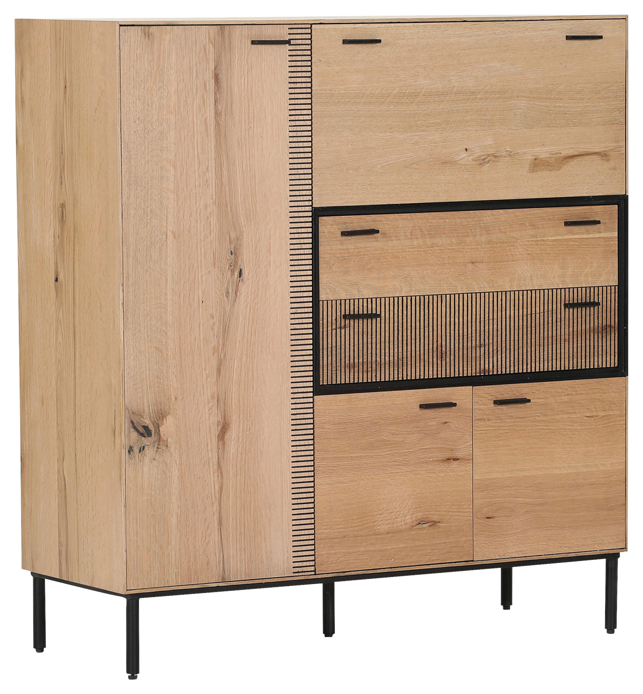 HIGHBOARD  115/120/42 cm 2 Schublade(n)  - Eichefarben/Schwarz, LIFESTYLE, Holzwerkstoff/Metall (115/120/42cm) - Novel