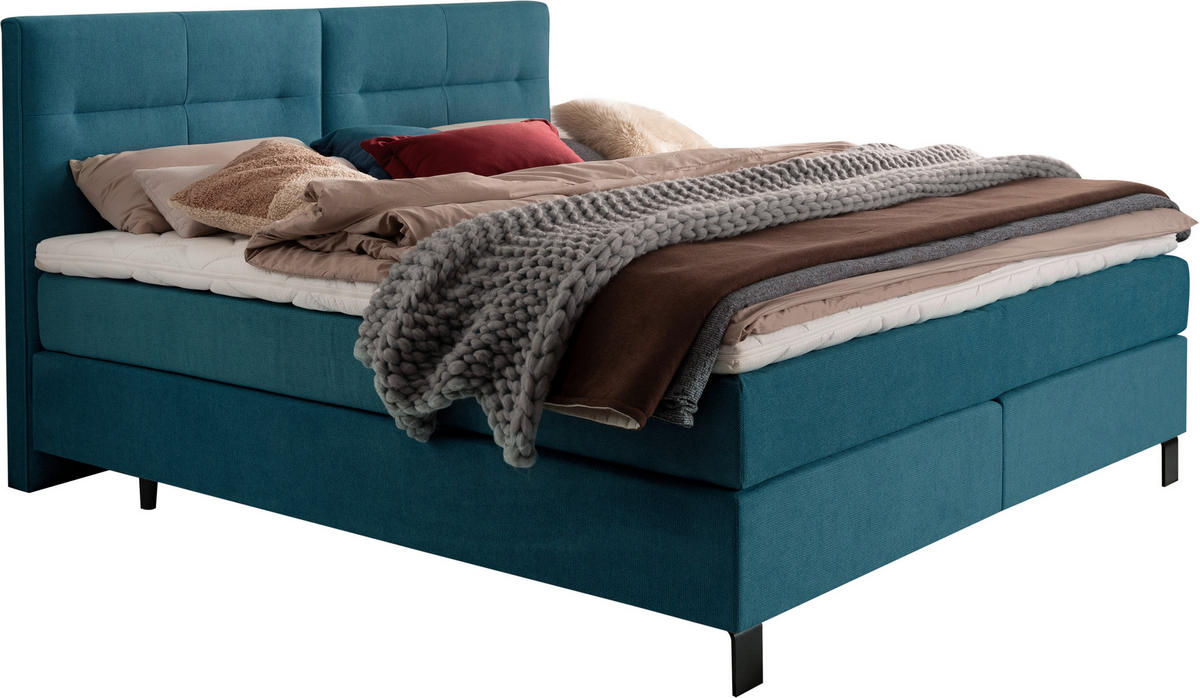 BOXSPRINGBETT 200/220 cm  in Petrol  - Petrol/Schwarz, KONVENTIONELL, Textil/Metall (200/220cm) - Esposa