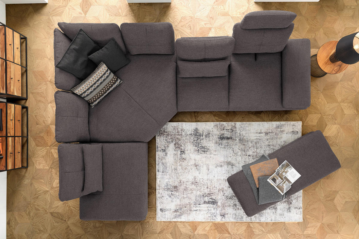 ECKSOFA  in Flachgewebe Graphitfarben  271/344 cm  - Schwarz/Graphitfarben, Design, Textil/Metall (271/344cm) - Chilliano