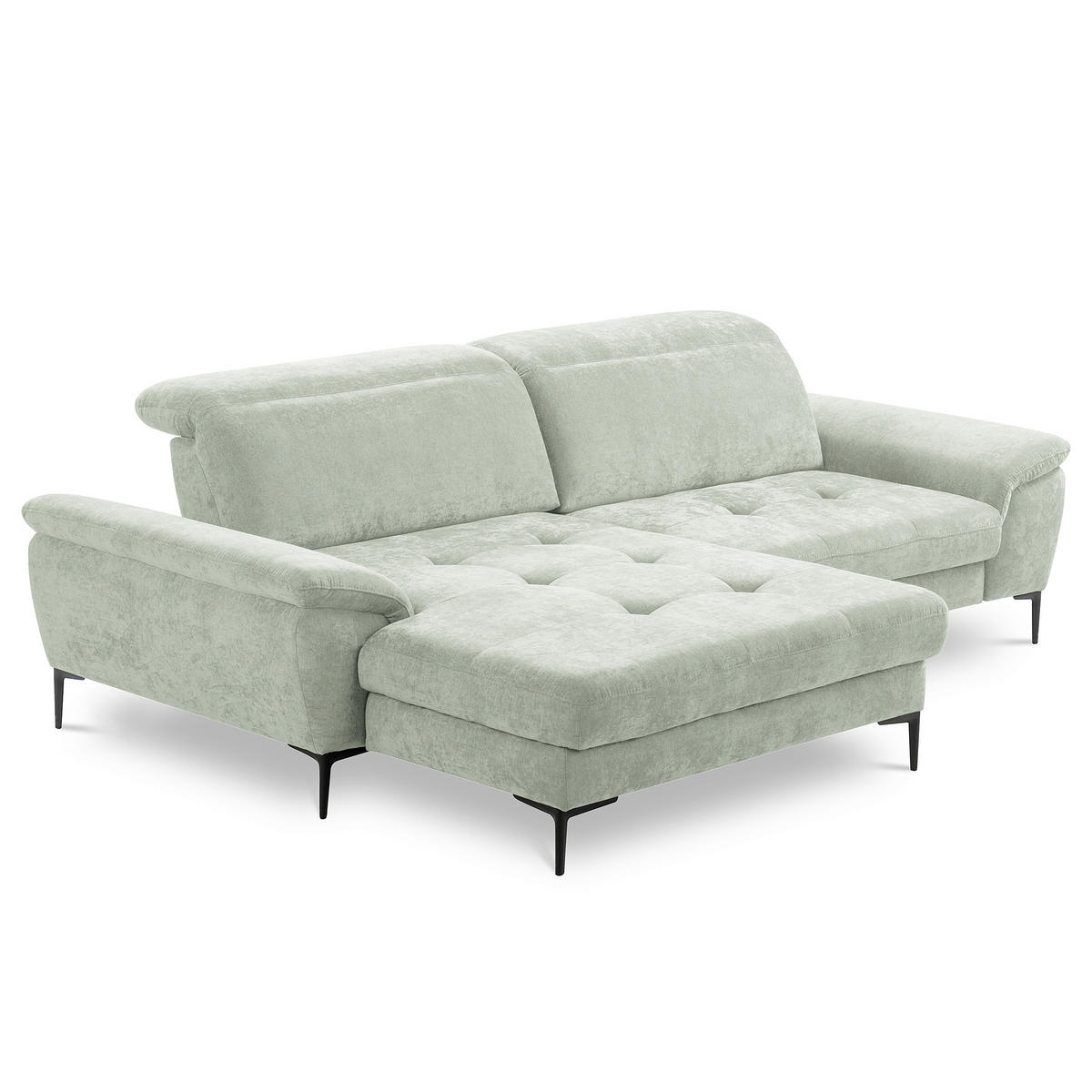 ECKSOFA PRADO Mintgrün Webstoff Bettkasten, Kopfteilverstellung, Sitztiefenverstellung  - Schwarz/Mintgrün, Design, Textil/Metall (195/268cm) - Livetastic
