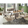 SITZBANK 160/87/64 cm Lederlook Hellbraun, Schwarz, Eichefarben Eiche massiv Metall  - Hellbraun/Eichefarben, Design, Holz/Textil (160/87/64cm) - Voleo