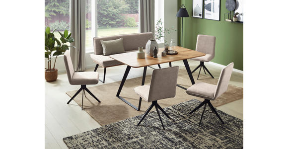 SITZBANK 160/87/64 cm Lederlook Hellbraun, Schwarz, Eichefarben Eiche massiv Metall - Hellbraun/Eichefarben, Design, Holz/Textil (160/87/64cm) - Voleo