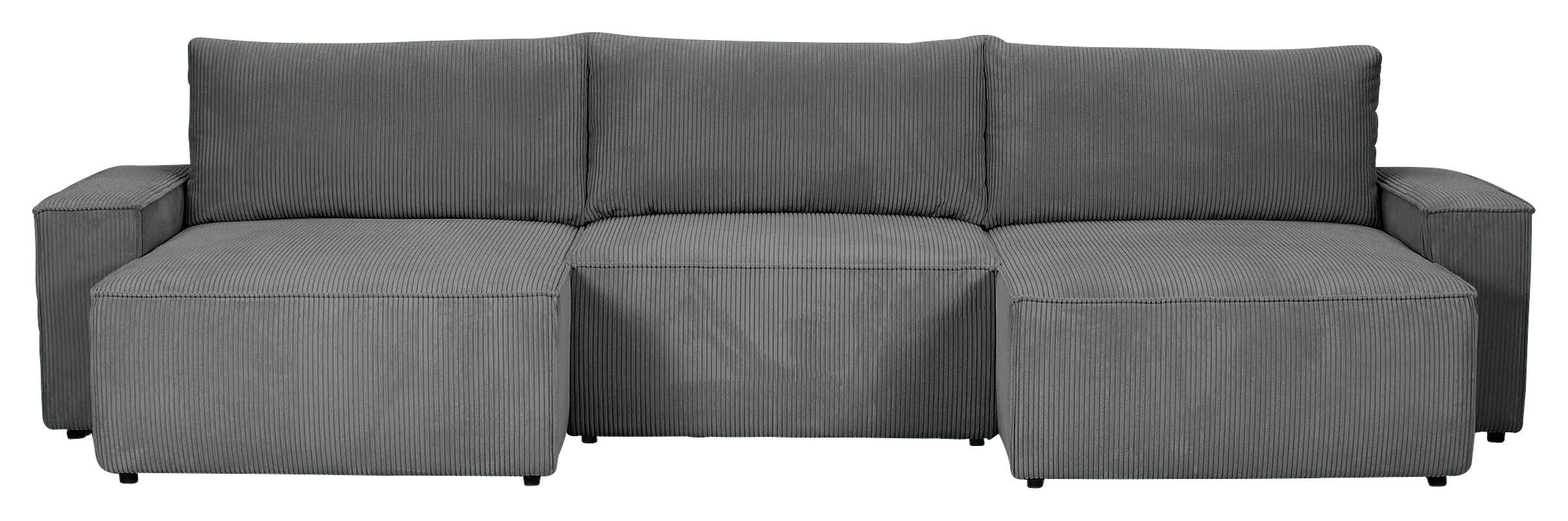 WOHNLANDSCHAFT Dunkelgrau Cord  - Dunkelgrau/Schwarz, KONVENTIONELL, Kunststoff/Textil (155/348/155cm) - Carryhome