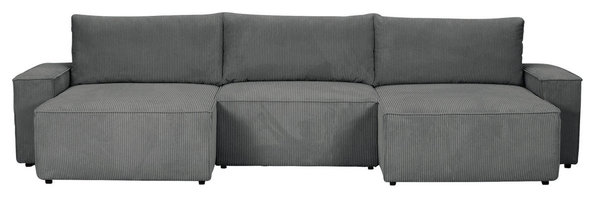 WOHNLANDSCHAFT Dunkelgrau Cord  - Dunkelgrau/Schwarz, KONVENTIONELL, Kunststoff/Textil (155/348/155cm) - Carryhome