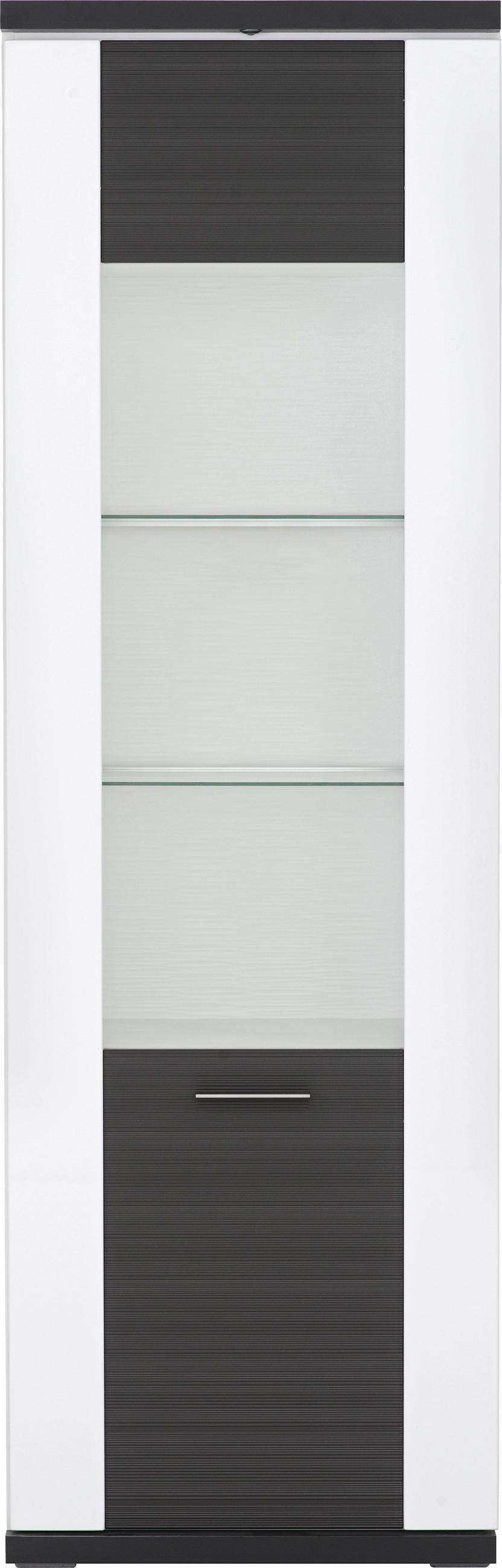 VITRINE in Graphitfarben, Weiß  - Silberfarben/Schwarz, Design, Glas/Holzwerkstoff (65,1/206/41,6cm) - Xora