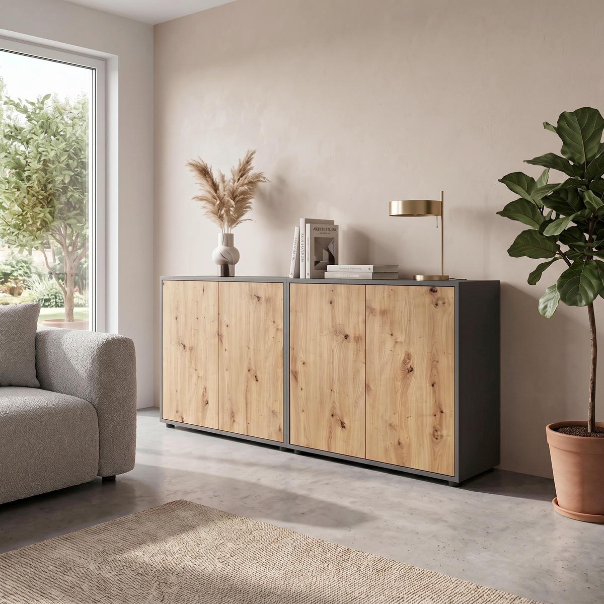 SIDEBOARD Mailand Set 2 158/73/33 cm  - Anthrazit/Schwarz, MODERN, Holzwerkstoff/Kunststoff (158/73/33cm) - MID.YOU
