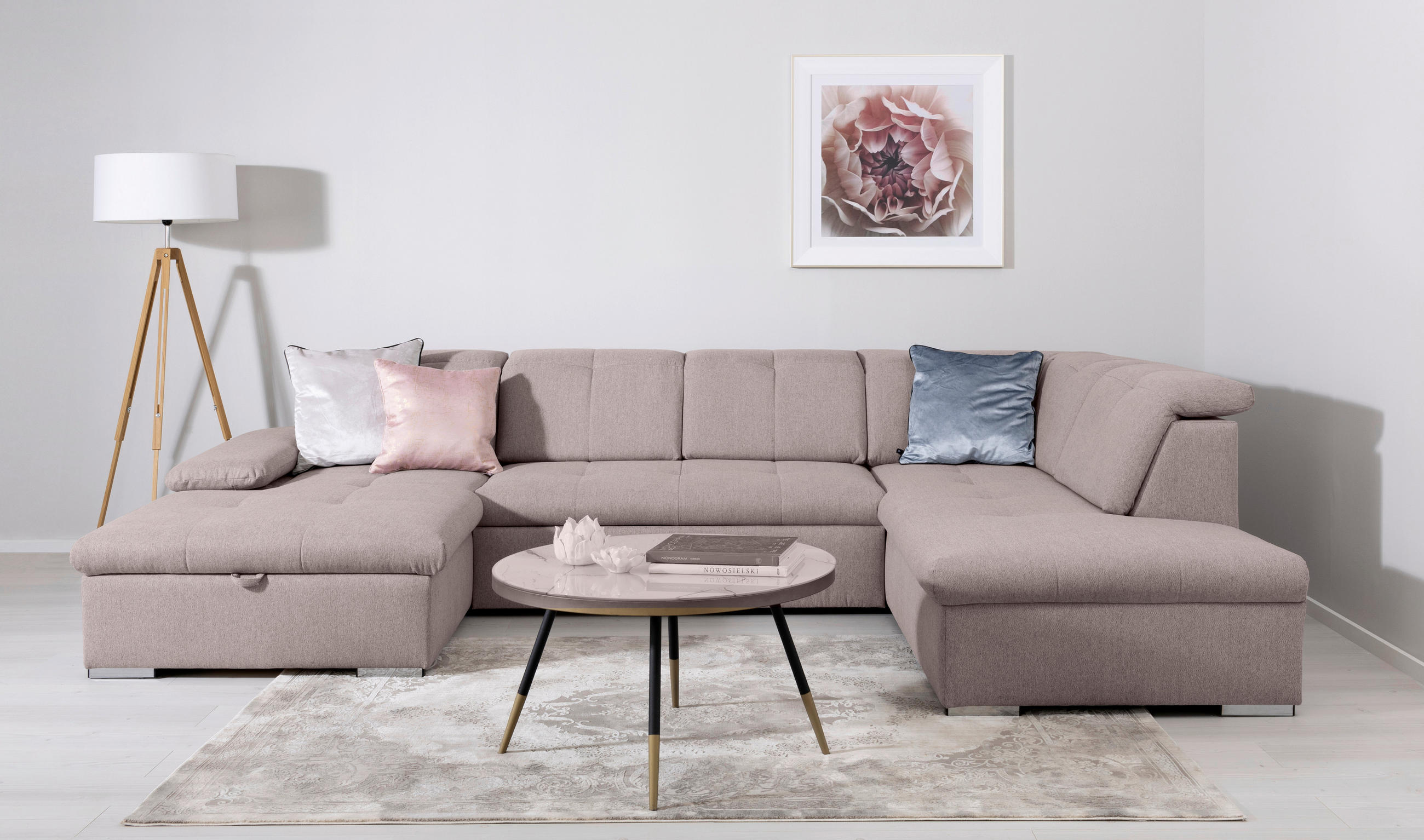 WOHNLANDSCHAFT Taupe  - Taupe/Grau, Design, Textil/Metall (173/328/215cm) - MID.YOU