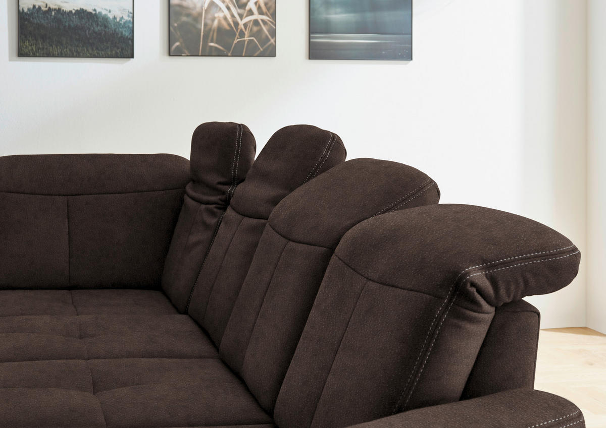WOHNLANDSCHAFT in Mikrofaser Dunkelbraun  - Wildeiche/Dunkelbraun, Konventionell, Holz/Textil (243/343/185cm) - Voleo