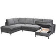 WOHNLANDSCHAFT Dunkelgrau Cord  - Dunkelgrau/Schwarz, KONVENTIONELL, Textil/Metall (197/303/148cm) - Carryhome