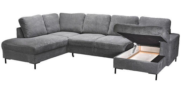 WOHNLANDSCHAFT Dunkelgrau Cord - Dunkelgrau/Schwarz, KONVENTIONELL, Textil/Metall (197/303/148cm) - Carryhome