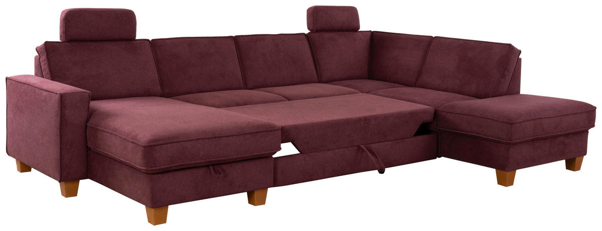 WOHNLANDSCHAFT in Flachgewebe Dunkelrot  - Eichefarben/Dunkelrot, Konventionell, Holz/Textil (161/309/213cm) - Sit & More