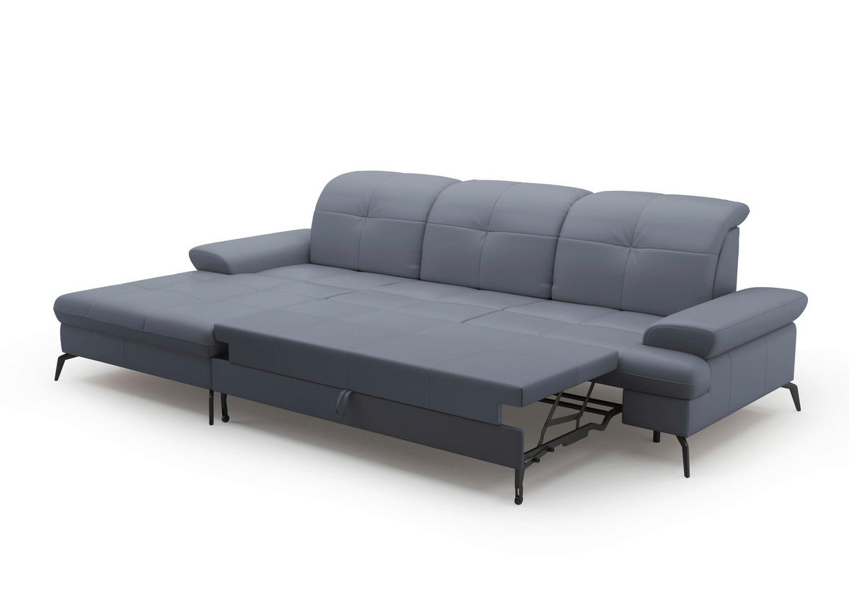 ECKSOFA in Echtleder Graublau  - Graublau/Schwarz, Konventionell, Leder/Metall (185/279cm) - Sit & More