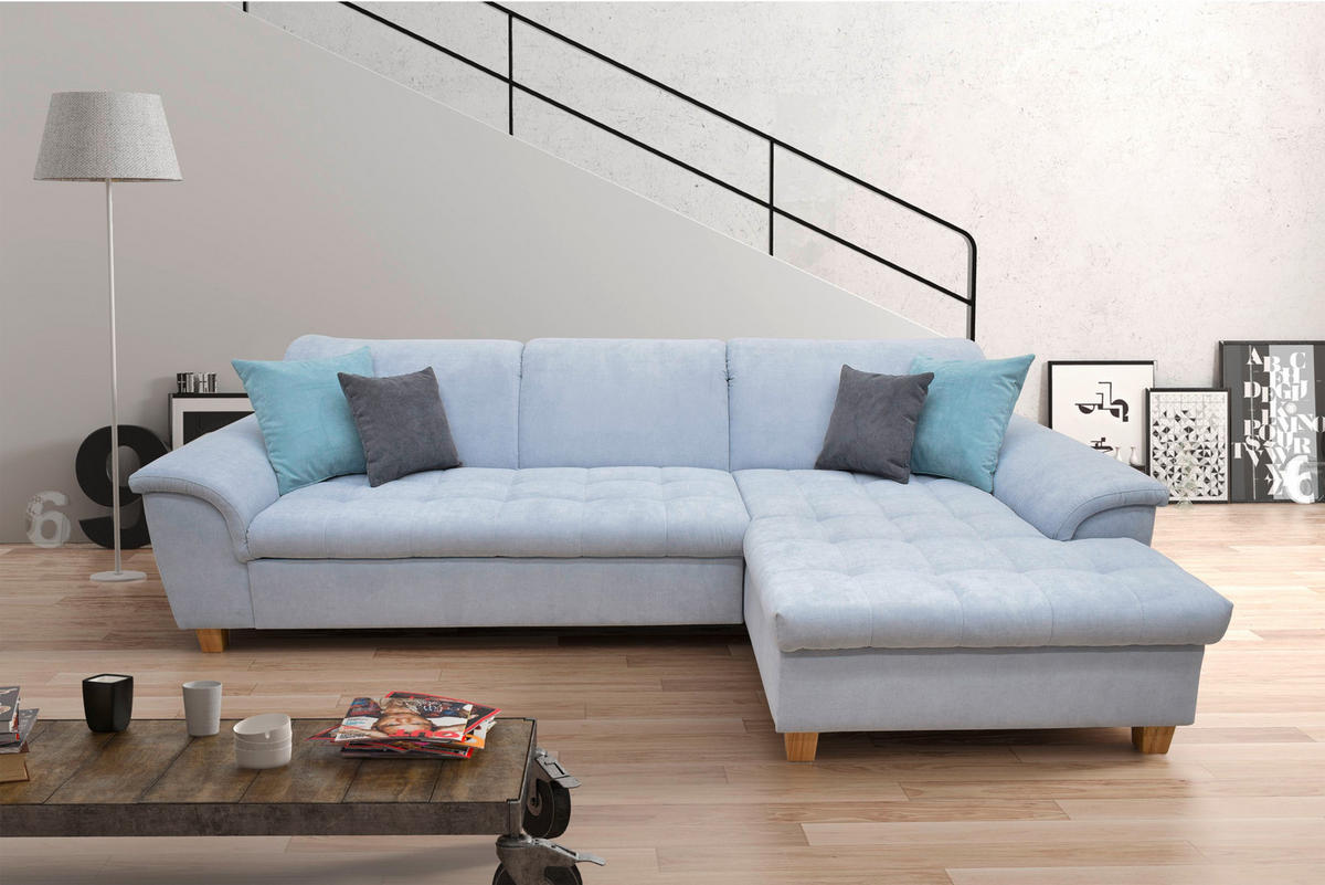 ECKSOFA Pastellblau Mikrofaser  - Pastellblau/Eichefarben, KONVENTIONELL, Holz/Textil (281/170cm) - MID.YOU
