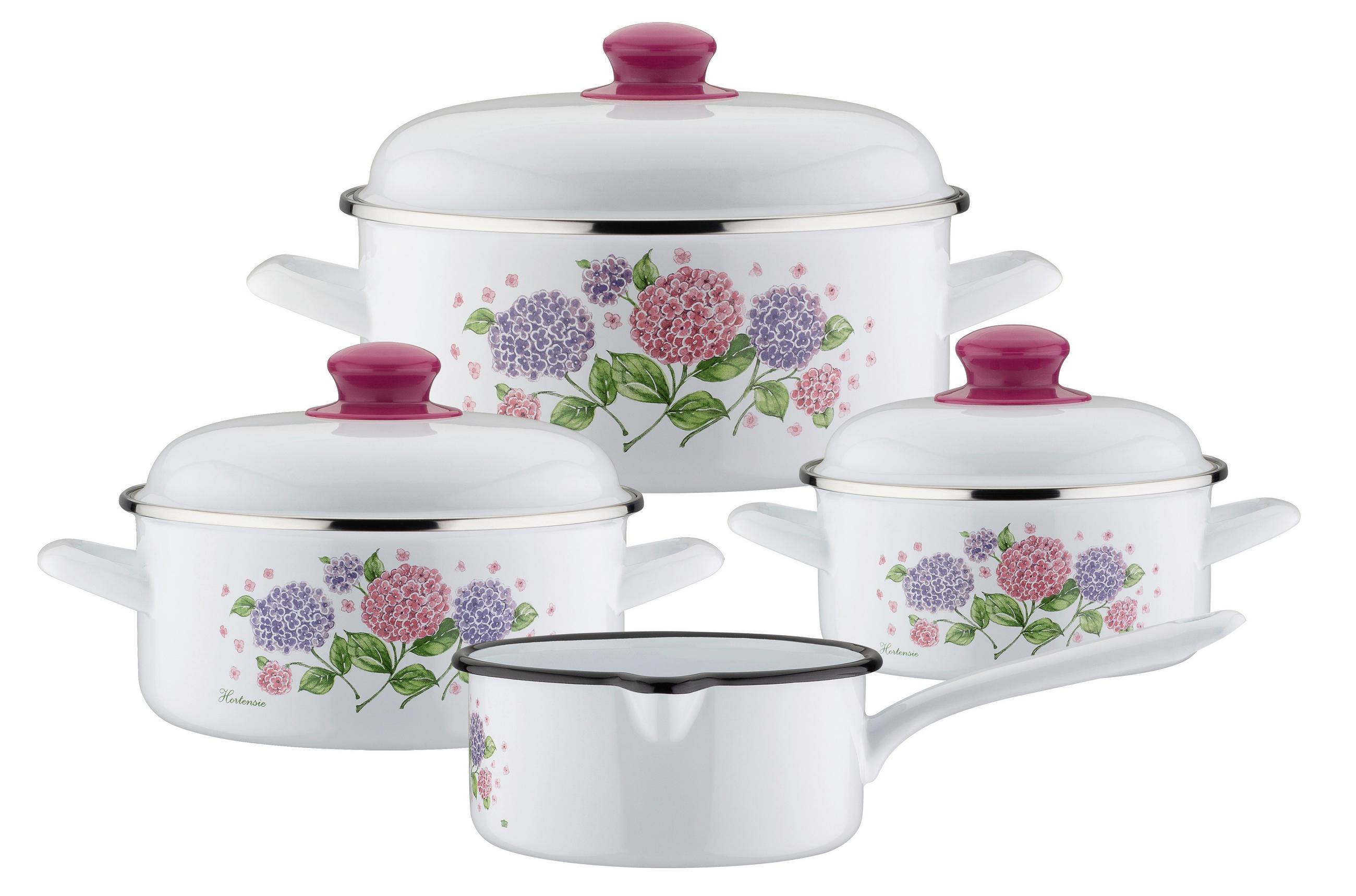 KOCHTOPFSET HORTENSIE 4-teilig  - Weiß, Basics, Metall - GSW