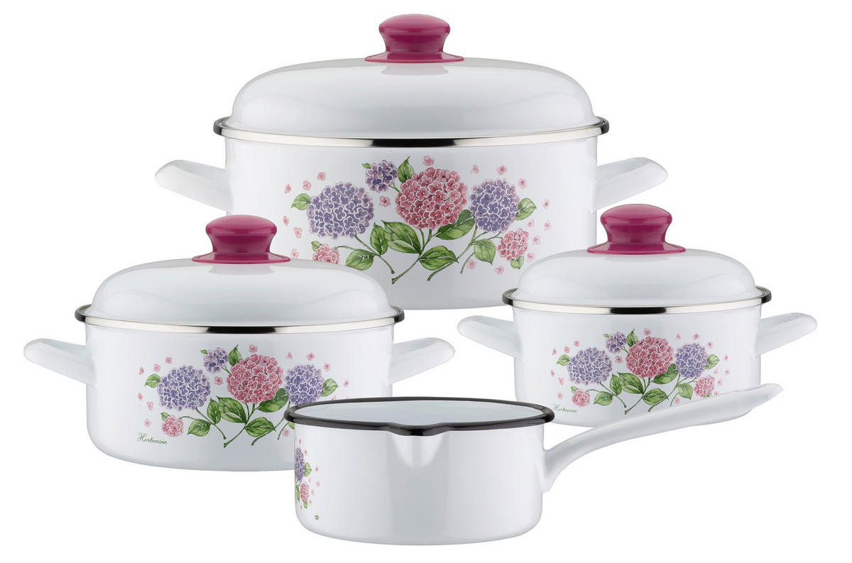 KOCHTOPFSET HORTENSIE 4-teilig  - Weiß, Basics, Metall - GSW