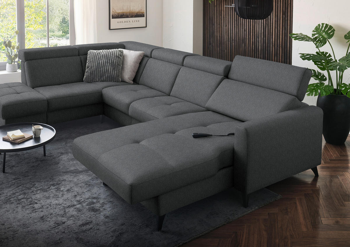 WOHNLANDSCHAFT Flachgewebe Dunkelgrau  - Dunkelgrau/Schwarz, Konventionell, Textil/Metall (215/333/174cm) - Beldomo System