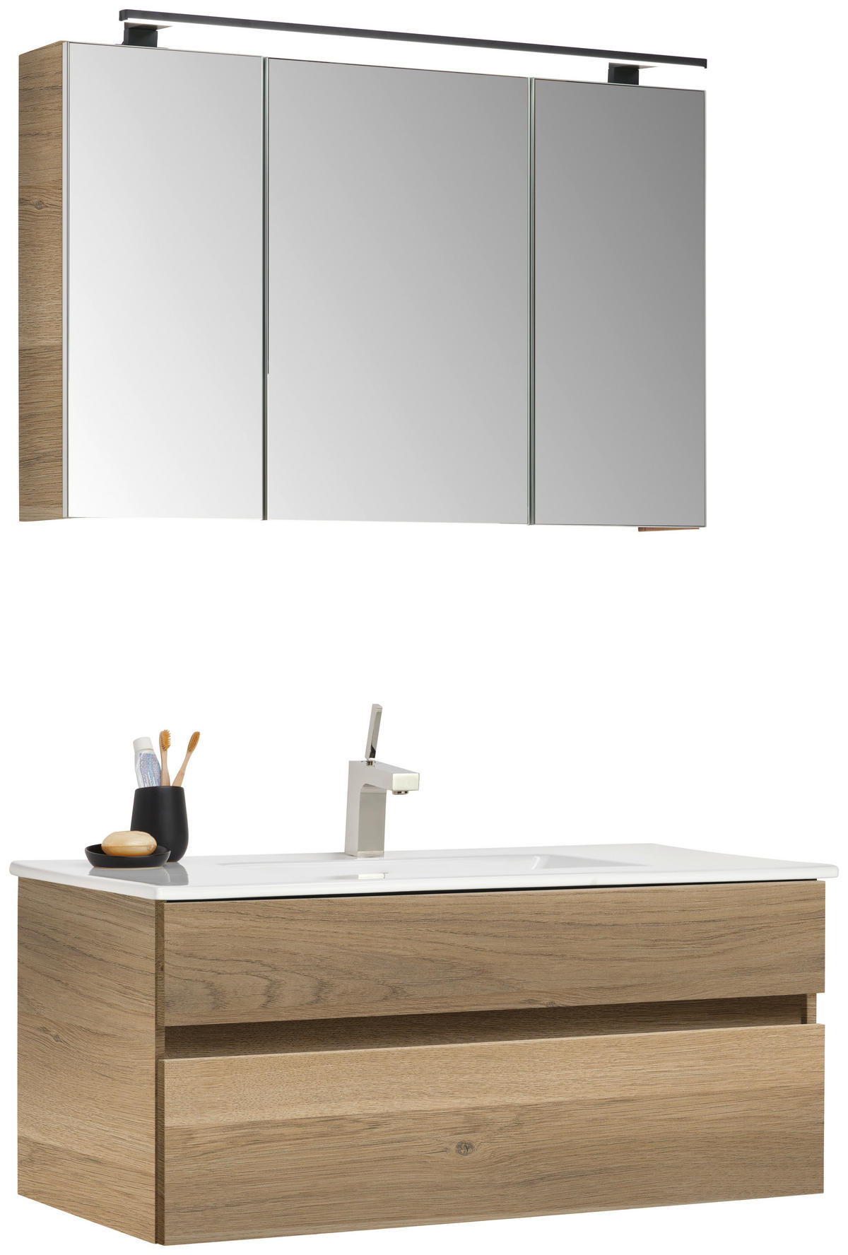 BADEZIMMER 3-teilig  in 102 cm  - Eiche San Remo/Weiß, Design, Glas/Keramik (102cm) - Novel