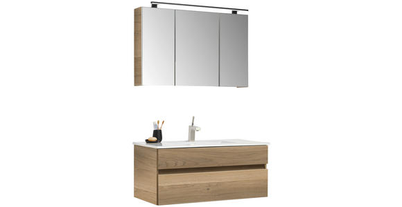 BADEZIMMER 3-teilig  in 102 cm  - Eiche San Remo/Weiß, Design, Glas/Keramik (102cm) - Novel