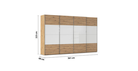 SCHWEBETÜRENSCHRANK  in Weiß, Eiche Artisan  - Chromfarben/Weiß, KONVENTIONELL, Glas/Holzwerkstoff (361/223/68cm) - Novel
