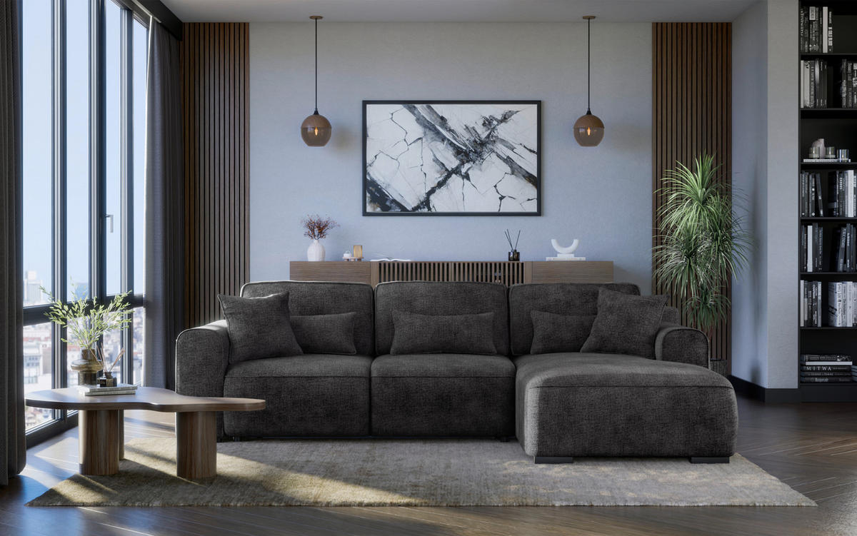 ECKSOFA Graphitfarben Chenille  - Graphitfarben/Grau, KONVENTIONELL, Kunststoff/Textil (293/205cm) - Carryhome