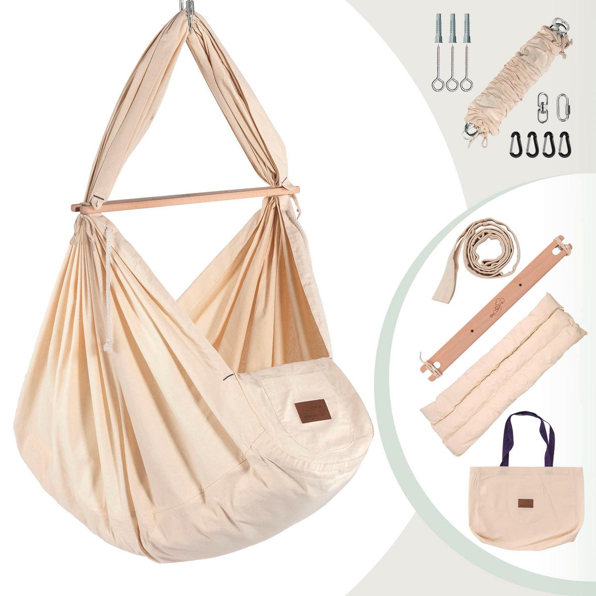 FEDERWIEGE   - Beige/Weiß, Basics, Holz/Textil (135/194/135cm) - SCHMUSEWOLKE