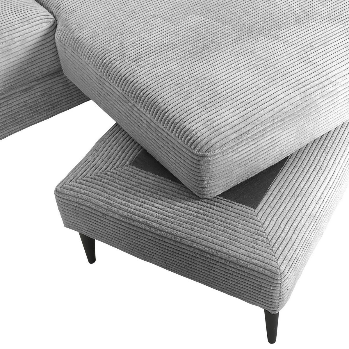 ECKSOFA in Cord Hellgrau  - Hellgrau/Schwarz, Konventionell, Holz/Textil (212/155cm) - Carryhome