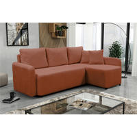 ECKSOFA STERN Hellrot Bouclé Zierkissen, Rückenkissen, Bettkasten  - Hellrot/Schwarz, Design, Kunststoff/Textil (207/152cm) - MID.YOU