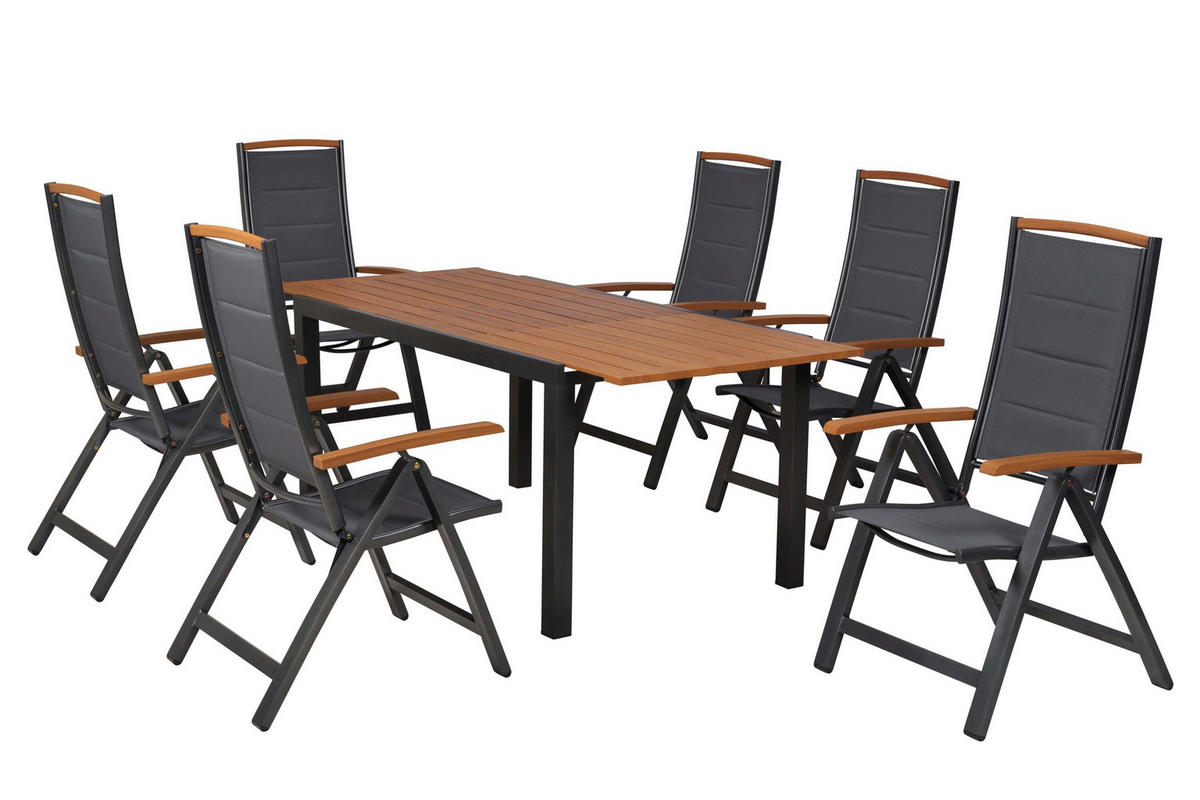 GARTENTISCHGRUPPE  - Graphitfarben/Naturfarben, KONVENTIONELL, Textil/Metall - Gardenson