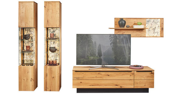 WOHNWAND  in Eichefarben  298/205,7/53,7 cm  - Eichefarben/Schwarz, Natur, Glas/Holz (298/205,7/53,7cm) - Valnatura