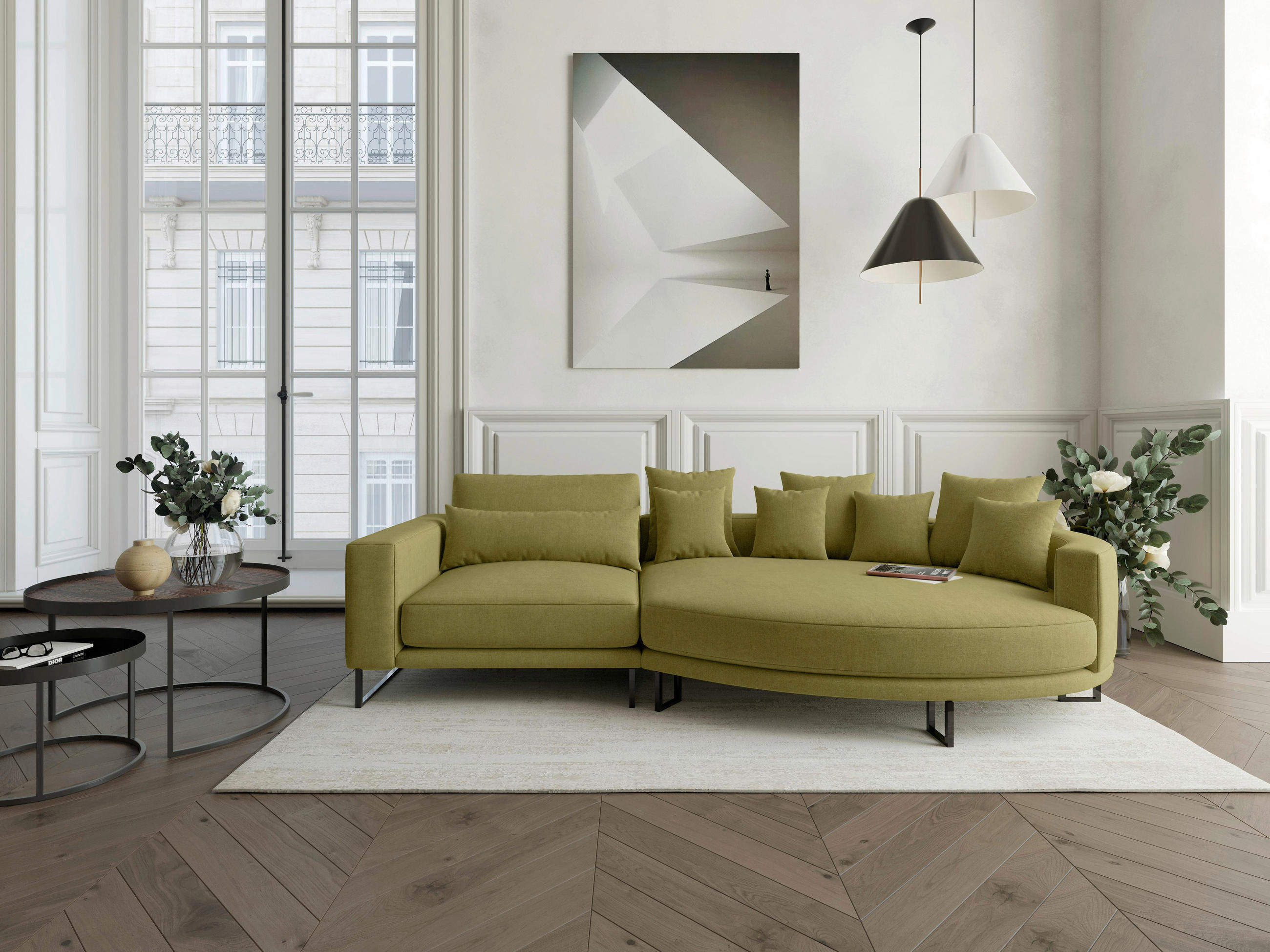 POHOVKA BIG SOFA, textil, olivově zelená - černá/olivově zelená, Design, kov/textil (283/150cm) - Livetastic