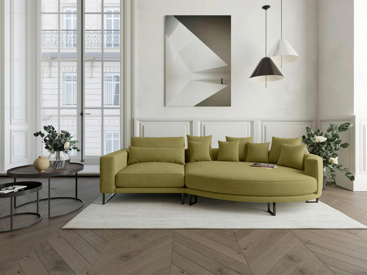 BIGSOFA in Webstoff Olivgrün  - Schwarz/Olivgrün, Design, Textil/Metall (283/150cm) - Livetastic