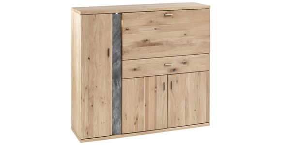 HIGHBOARD Eiche furniert, massiv Eichefarben, Schieferfarben Beleuchtung Turego  - Schieferfarben/Eichefarben, KONVENTIONELL, Holz/Holzwerkstoff (128,6/117,4/37,4cm) - Voleo