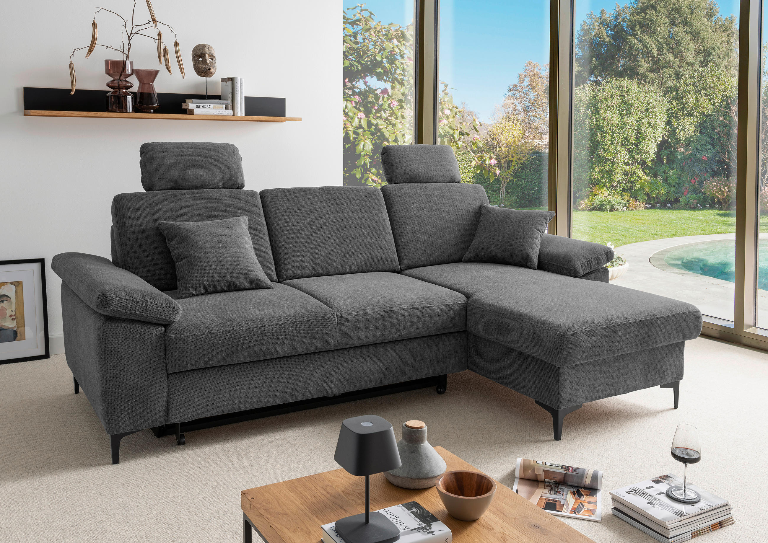 ECKSOFA Chenille Anthrazit  - Anthrazit/Schwarz, Konventionell, Textil/Metall (245/151cm) - Livetastic