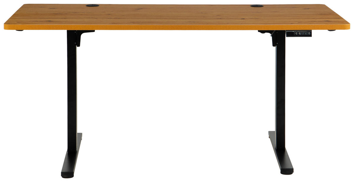 SCHREIBTISCH 160/80/72/118 cm Schwarz, Eichefarben höhenverstellbar elektrisch höhenverstellbar  - Eichefarben/Schwarz, Modern, Holzwerkstoff/Metall (160/80/72/118cm) - Livetastic