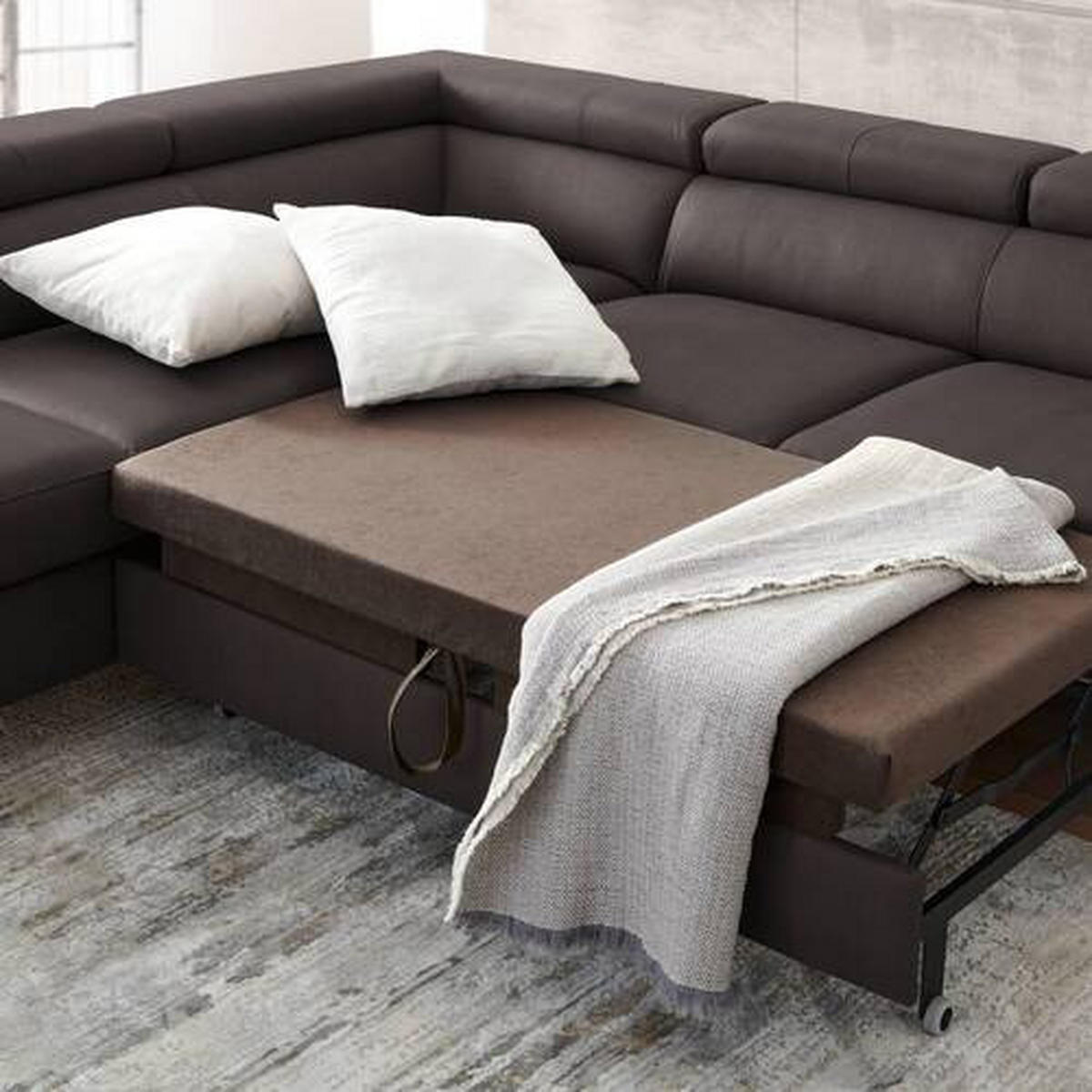 ECKSOFA Dunkelbraun Echtleder  - Dunkelbraun/Schwarz, Design, Leder/Metall (220/256cm) - Celina Home