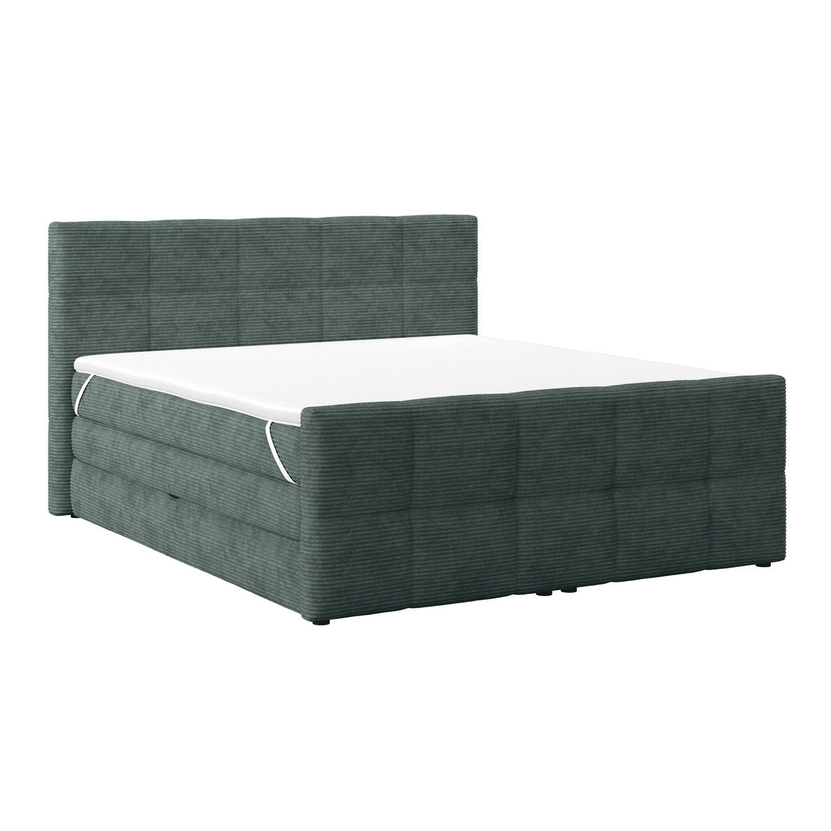 BOXSPRINGBETT 180/200 cm,  in Blaugrau, gepolstertes Kopfteil, Bettkasten, Topper, Matratzen, H2 + H2 = mittel  - Blaugrau, KONVENTIONELL, Holz/Holzwerkstoff (180/200cm)