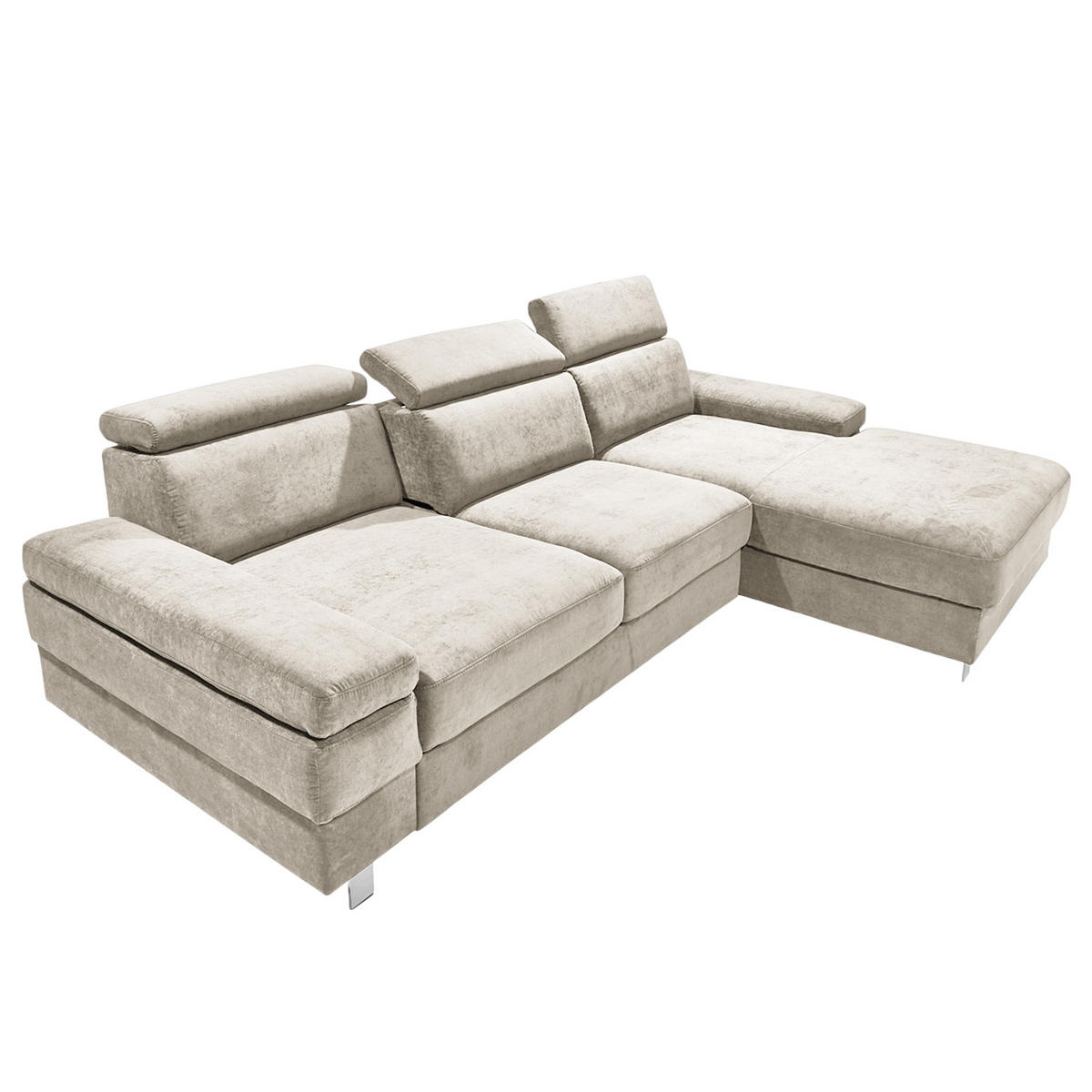 ECKSOFA in Webstoff Greige  - Greige/Silberfarben, Konventionell, Textil/Metall (182/82/260cm) - Trendmanufaktur