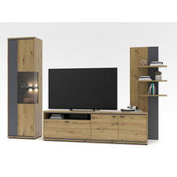 WOHNWAND 2-teilig  in Graphitfarben, Eiche Artisan 310/205/49 cm  - Graphitfarben/Schwarz, Design, Glas/Holzwerkstoff (310/205/49cm) - Livetastic