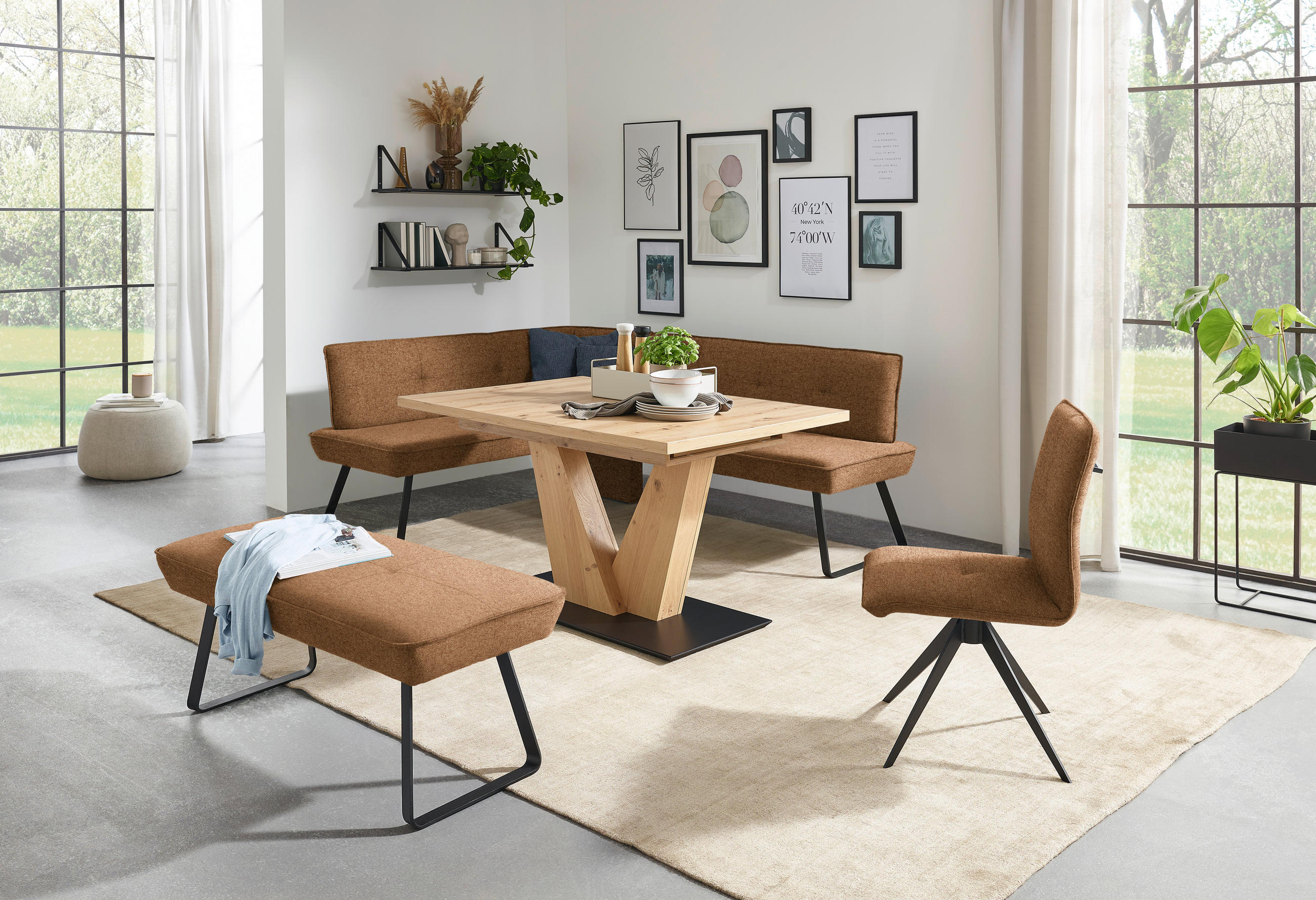 HOCKERBANK 118/50/51 cm   - Cognac/Schwarz, Design, Textil/Metall (118/50/51cm) - Dieter Knoll