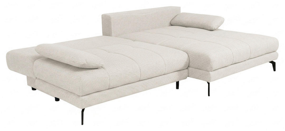 ECKSOFA Perlmutt Struktur Rückenkissen, Bettkasten, Schlaffunktion, Rücken echt, Armteilverstellung, Liegefläche im Originalstoff  - Beige/Perlmutt, MODERN, Textil/Metall (263/181cm) - Carryhome