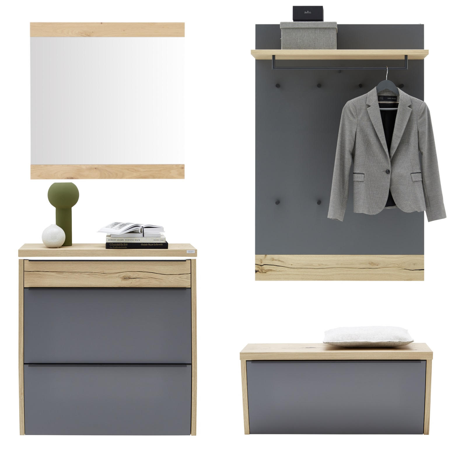 GARDEROBE Grau, Eichefarben - Eichefarben/Grau, Design, Holz (200/200/32cm) - Dieter Knoll