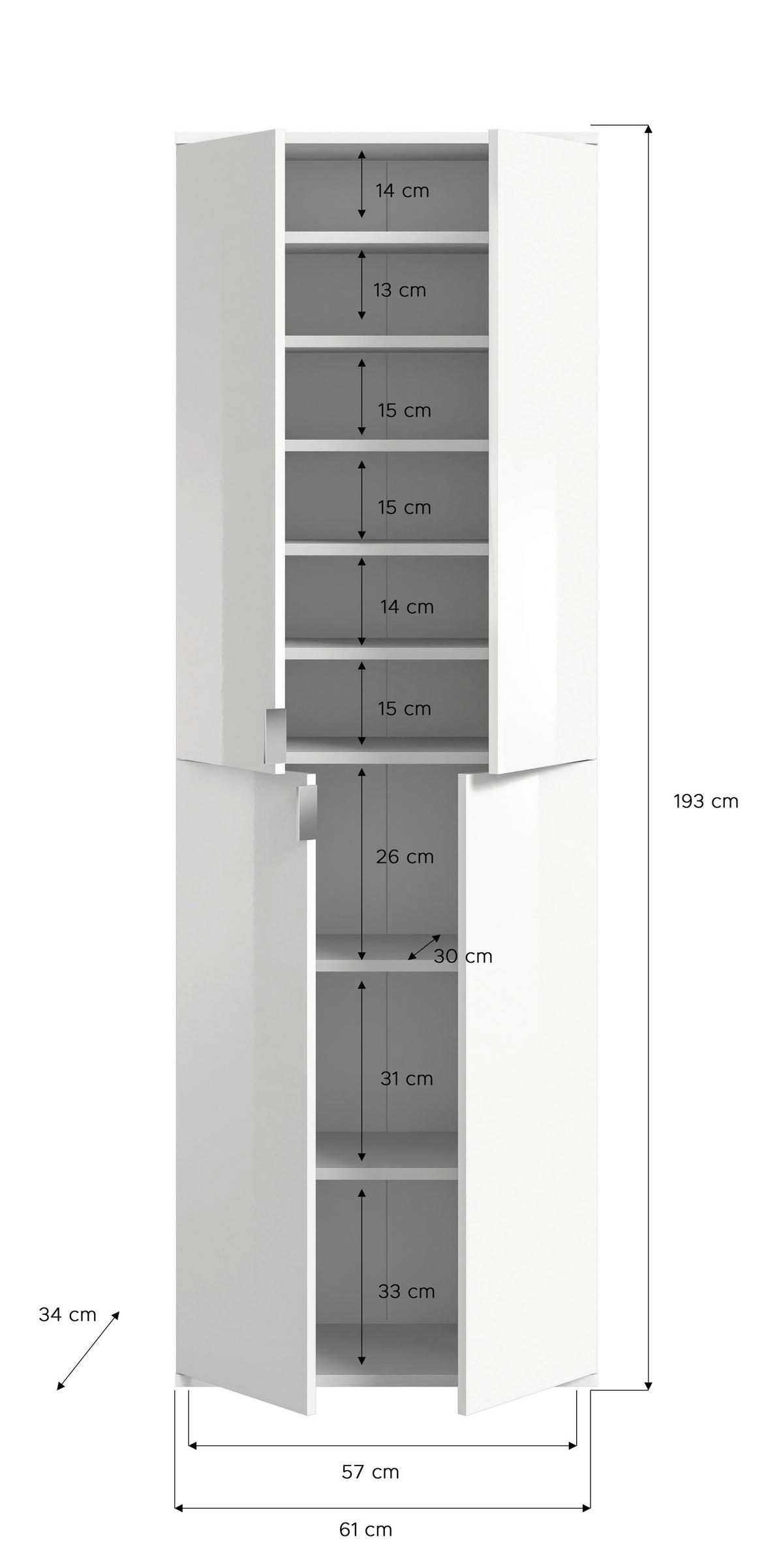 GARDEROBE 3-teilig  in 212/193/34 cm  - KONVENTIONELL, Holzwerkstoff (212/193/34cm) - MID.YOU