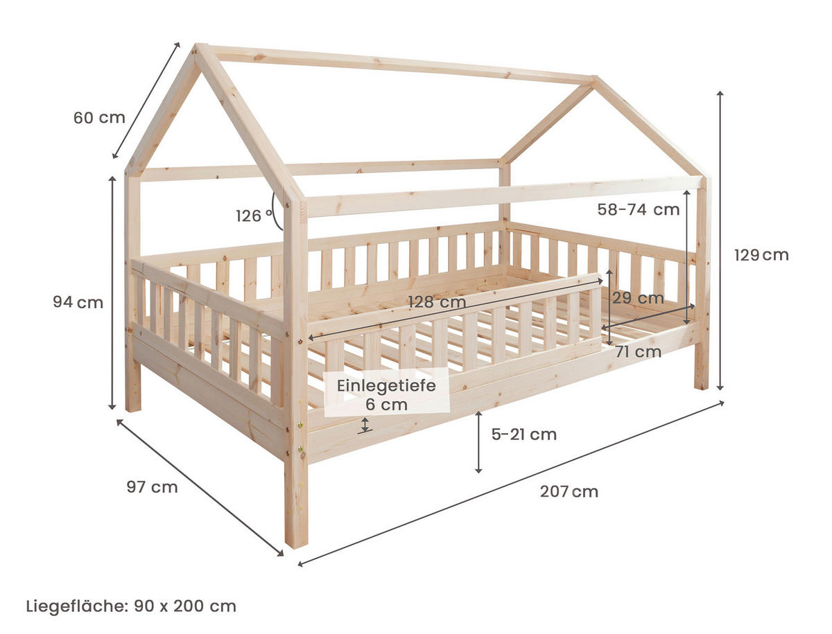 HAUSBETT 90/200 cm,  in Naturfarben, Altrosa  - Altrosa/Naturfarben, MODERN, Holz/Textil (90/200cm) - MID.YOU