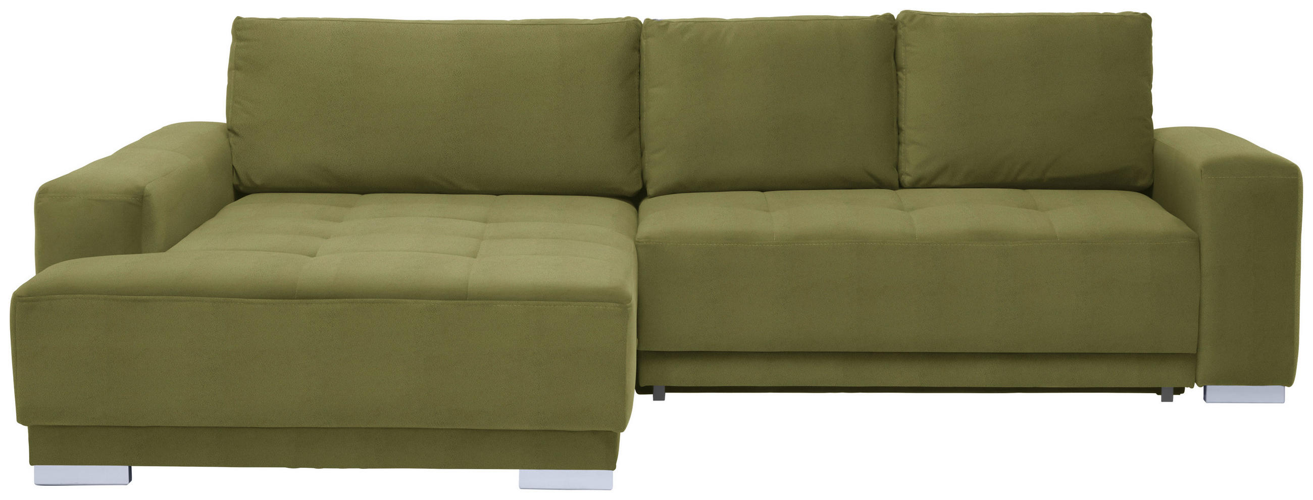 ECKSOFA 195/293 cm  in Samt Grün Rückenkissen, Bettkasten, Schlaffunktion, Rücken echt  195/293 cm  - Silberfarben/Grün, Design, Holz/Textil (195/293cm) - Cantus