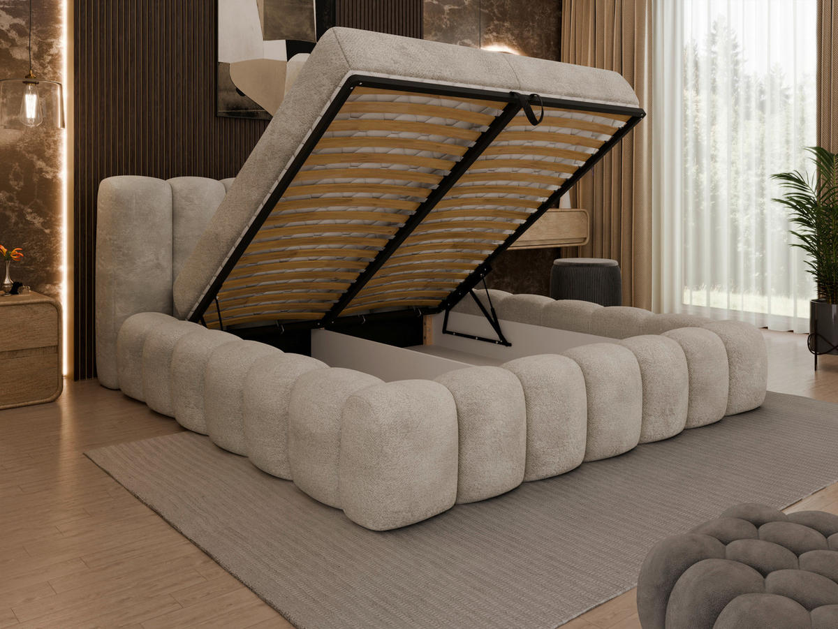 POLSTERBETT Lattenrost, Bettkasten 180/200 cm  in Creme  - Birkefarben/Creme, Trend, Holz/Kunststoff (180/200cm) - Esposa