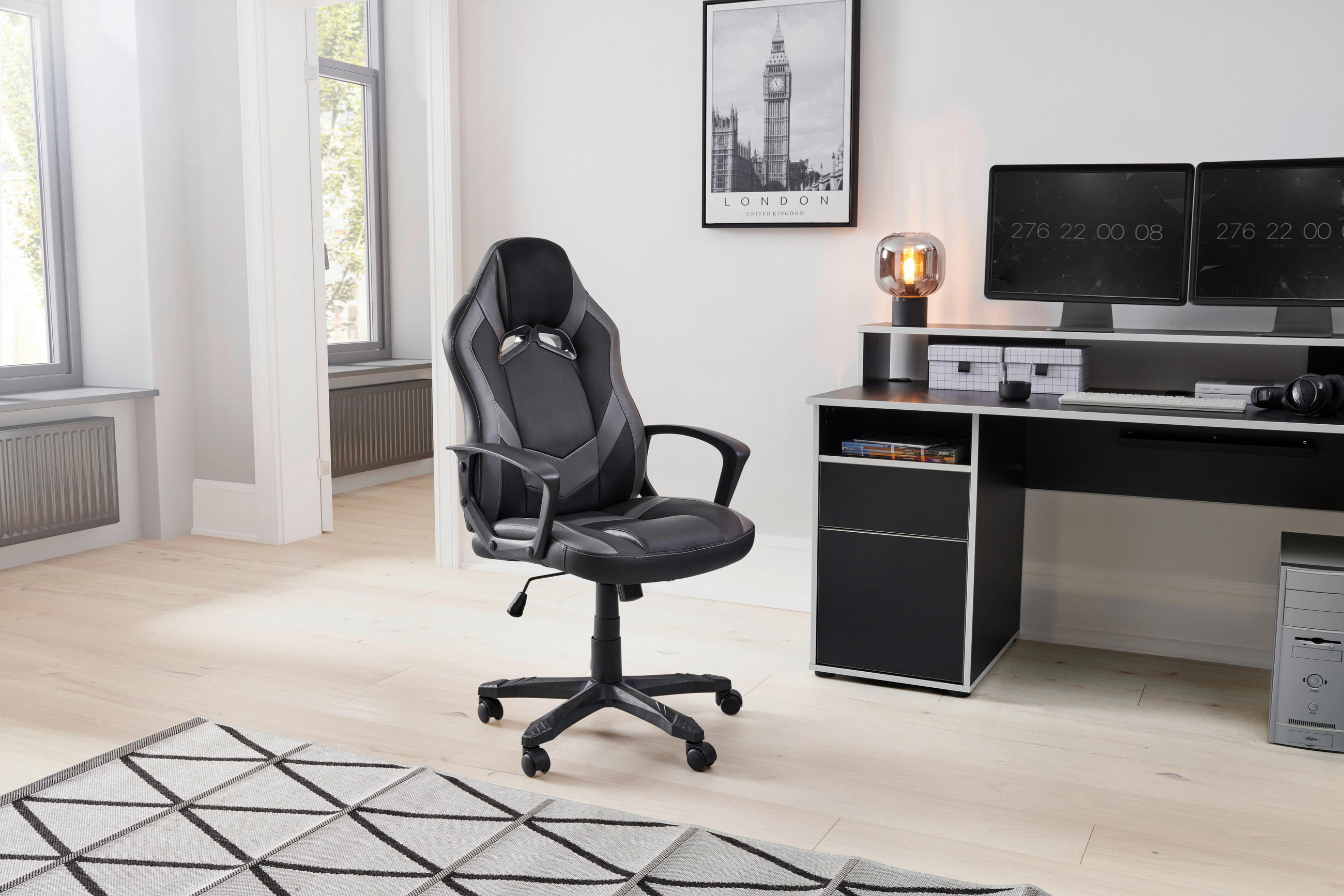 GAMINGSTUHL Grau, Schwarz Metall, Kunststoff, Textil   - Schwarz/Grau, LIFESTYLE, Kunststoff/Textil (60/107-117/69cm) - MID.YOU