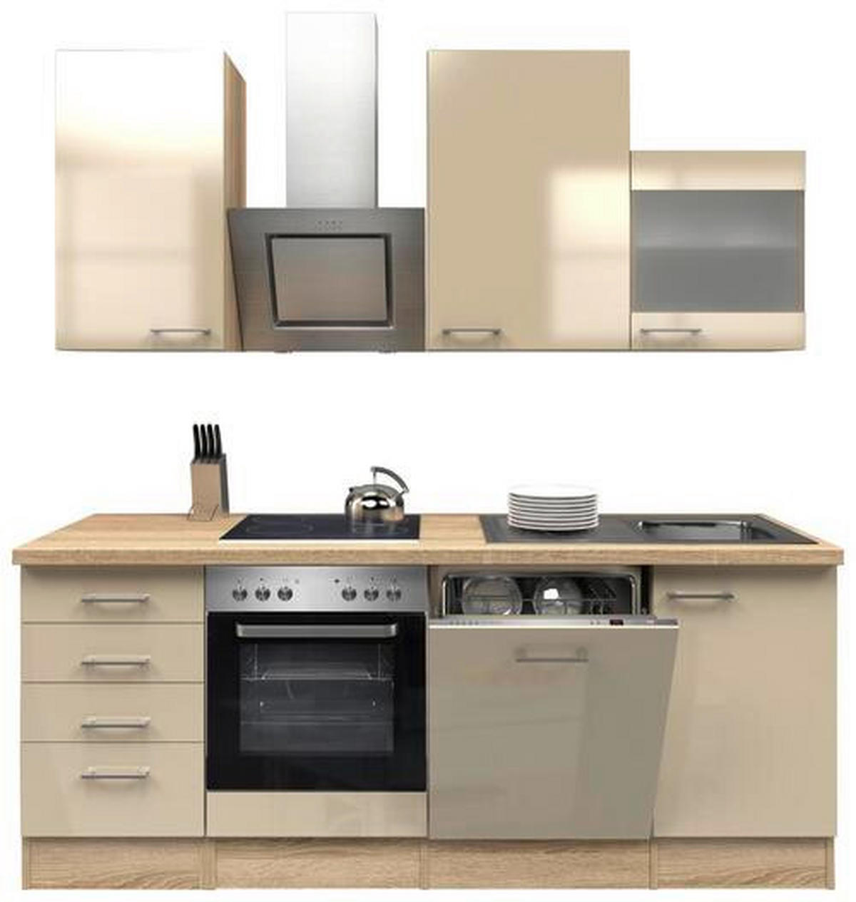 KUCHYŇSKÁ LINKA NEPAL 220 - Sonoma dub/kašmírová, Moderní, kov/kompozitní dřevo (220cm) - FlexWell