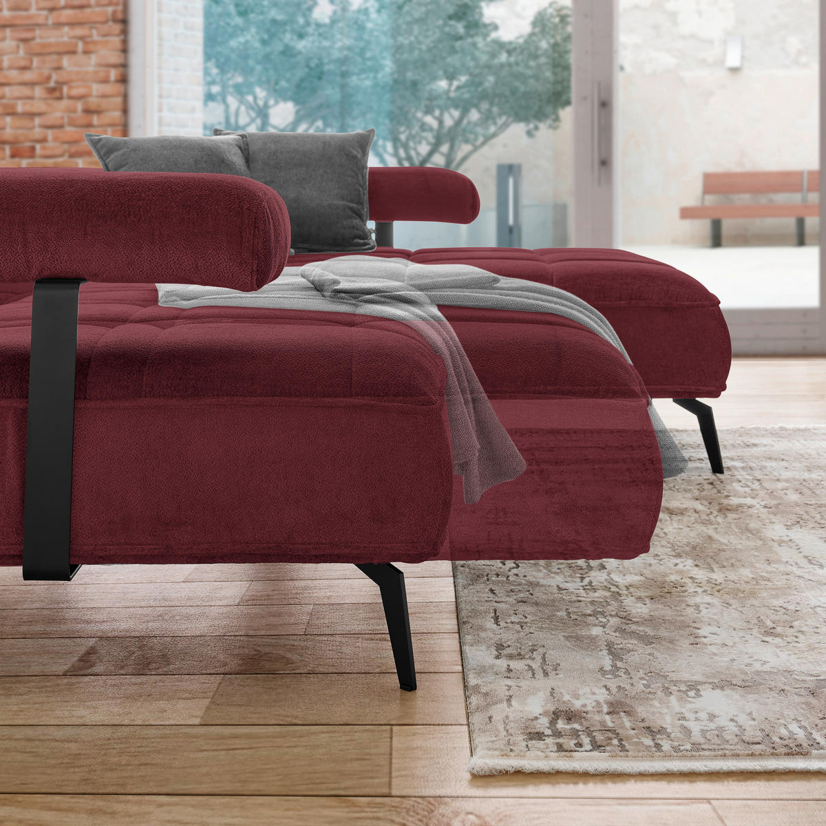 ECKSOFA Bordeaux Webstoff  - Bordeaux/Schwarz, Design, Textil/Metall (266/180cm) - Welnova